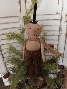 Primitive Folk Art Handmade Cupboard Prairie Doll Snowman Ornament  - Picture 1 of 2