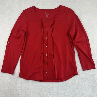 L.L. Bean Women L Petite Red Supima Cotton Cardigan Blouse Top Shirt Lightweight - Image 1 of 4