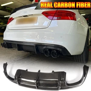 FOR 12-17 B8.5 AUDI S5 A5 SLINE SHARK REAL CARBON FIBER REAR BUMPER DIFFUSER LIP - Picture 1 of 15