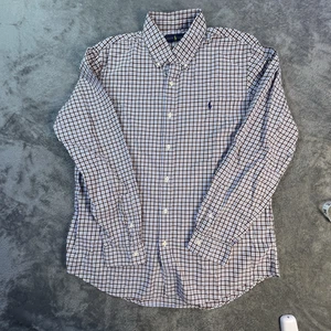 Ralph Lauren Shirt Mens Large Long Sleeve Button Up Gingham Plaid Blue Brown - Picture 1 of 10