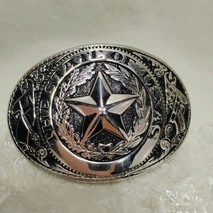 Fibbia per cintura in metallo argento Stato del Texas stella solitaria moda western cowboy  - Foto 1 di 5
