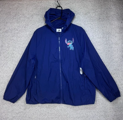 Chaqueta de lluvia con capucha y cremallera cortavientos azul adulto talla 1X de los parques de Disney Stitch Foto 1 de 4
