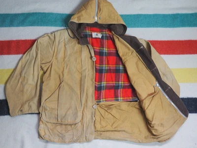 VTG 60s Black Sheep Tan Canvas Plaid Lined Field Outdoor Hunting Jacket Coat L - Image 1 of 4