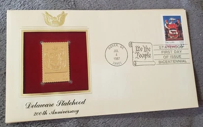 First Day Issue Delaware Statehood Bicentennial Golden 22 Cent Stamp July 4 1987 - Image 1 of 3