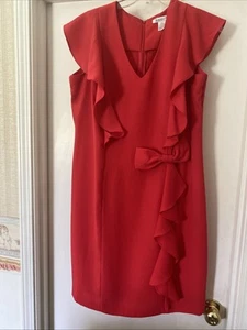 ROMAN DRESS SIZE 16W, Red Straight Dress. Ruffle And Bow Back Zipper - Picture 1 of 5