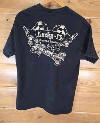 Camiseta De Colección Lucky 13 Garage Hombres Grande Tira de Arrastre Velocidad y Terror Rockabilly Y2K Foto 1 de 4
