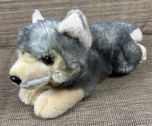 🐺 Miyoni von Aurora Plüschwolf 10 Zoll lang weiches Stofftier Spielzeug grau creme - Bild 1 von 12