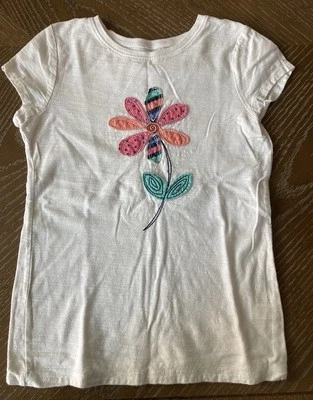 Jumping Beans Girls Size 7 White Short Sleeve Shirt With Flower Applique - Image 1 of 4