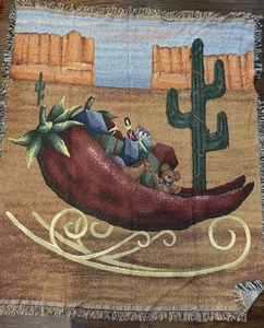 Southwest Weihnachten Chili Pfeffer Schlitten Kaktus Gobelin Überwurf Decke - Bild 1 von 6