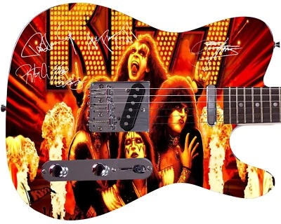 KISS Cartoon Facsimile Autographed Signed Graphics Photo Guitar - Image 1 of 3