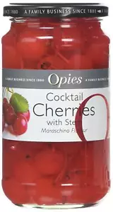 Opies Cocktail Cherries with Stems 500g Jar | Red Cherries Maraschino Flavour - Picture 1 of 2