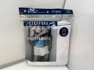 Stafford Underwear 6 Pack 100% Cotton Full Cut White Briefs Men's Size 36 - Picture 1 of 8
