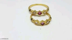 Anillo de dedo ajustable de metal dorado Kundan para mujer joyería de fiesta india - Imagen 1 de 13