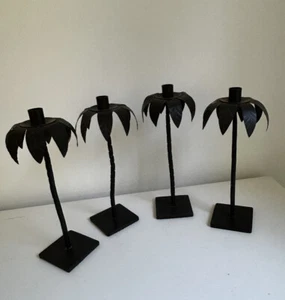 "Candelabro de palmera de metal plateado negro 12"" vela tropical decoración del hogar" - Imagen 1 de 13