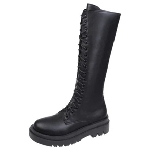 Mujeres Plataforma de Montaje de Combate Botas Altas a la Rodilla con Cordones Otoño Botas de Motocicleta góticas - Imagen 1 de 14
