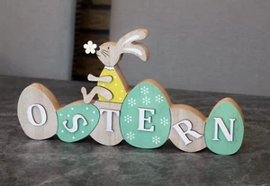 Holz Aufsteller Ostern grün gelb mit Hase stehend B=28 cm - Bild 1 von 2