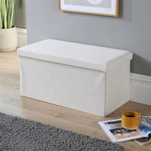 Otomana de almacenamiento tela de pana crema grande plegable muebles sólidos que ahorran espacio - Imagen 1 de 8