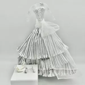 Barbie Doll Silver Gown Dress Formal Evening Shoes Earrings - Picture 1 of 2