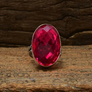 Truthfully Rubellite Gemstone 925 Sterling Silver Handmade Ring All Size - Picture 1 of 6
