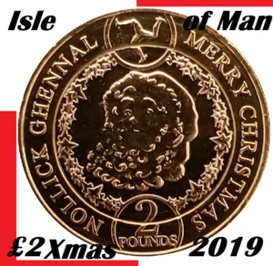 Moneda de la Isla de Man 2019 £2 libras Santa Claus Noel Navidad Holly Father - Imagen 1 de 7