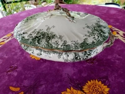 Soupière ou Légumier Terre de Fer Décor Floral Vert de Tournesols ou Paquerettes - Photo 1/4