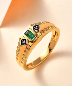 Anillo de compromiso natural AAA Kagem zambia esmeralda y diamantes genuinos para hombre - Imagen 1 de 19