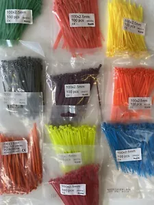 Job Lot of 600 packs Mixed Colour 2.5mm x 100mm Cable / Zip Ties - Surplus Stock - Picture 1 of 11