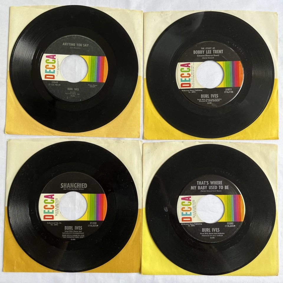 Pop Vocal - BURL IVES Classic Vinyl Lot - 4 Singles  on Decca w/ Sleeves 1960's - Image 1 of 4