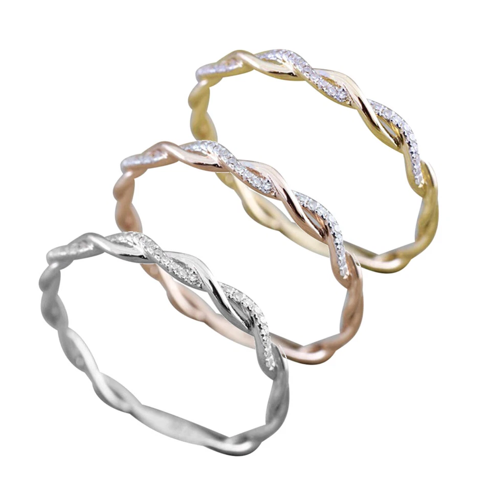 Ring Schleife Twist Unendlichkeit Infinity Zirkonia CZ Silber Rose Gold Damen - Bild 1 von 1