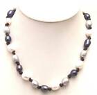 10Mm Rice Natural Black Gray White Pearl Necklace For Women Leather 17" Chokers