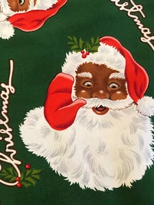 Alexander Henry Fabric Santa Around The World Christmas Faces Ethnic Green Yard - Picture 1 of 12