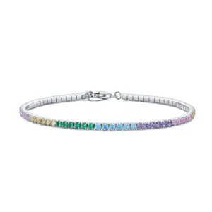 MLD 925 Sterling Silver Tennis Bracelet – Rainbow Zircon Stones Design for Women - Picture 1 of 6