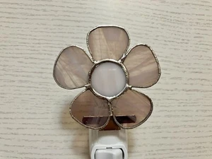 Flower Night Light, Pink Stained Glass, Wall plug in, Handmade Home Decor - Picture 1 of 10
