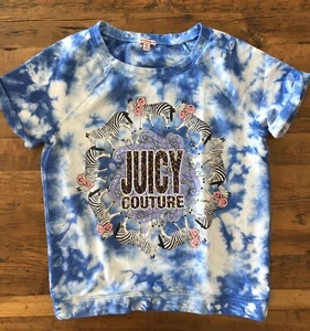 Juicy Couture Girls XL 16 Blue Zebra Sparkly Short Sleeve Terry Sweatshirt Top - Picture 1 of 6