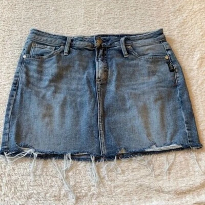 Falda vaquera plateada para mujer 4 azul denim Francy lavado claro dobladillo deshilachado cremallera elástica Foto 1 de 4