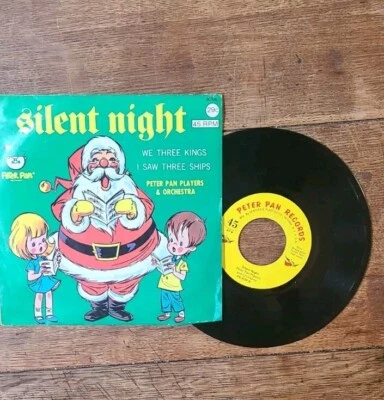 Vintage Christmas Peter Pan Records Silent Night 45 RPM Vinyl Record In Cover Foto 1 de 4
