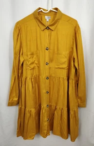 New Mudpie Clover Button Down Shirt Dress Women's Large Mustard Tiered Viscose - Picture 1 of 6