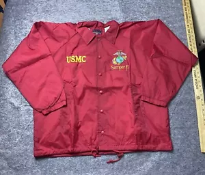 Vintage US Marines Jacket Mens Large Red USMC Semper Fi Windbreaker Snap Button - Picture 1 of 6