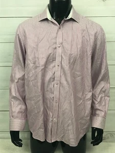 Camicia elegante Robert Graham uomo taglia 44 17,5 rosa righe gessato manica lunga - Foto 1 di 12