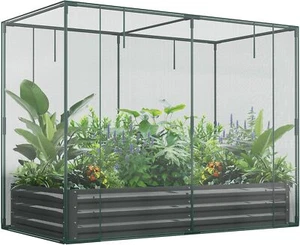 SLSY Galvanized Raised Garden Bed Kit W/Crop Cage Anti-Bird Netting Mesh Cover - Picture 1 of 8