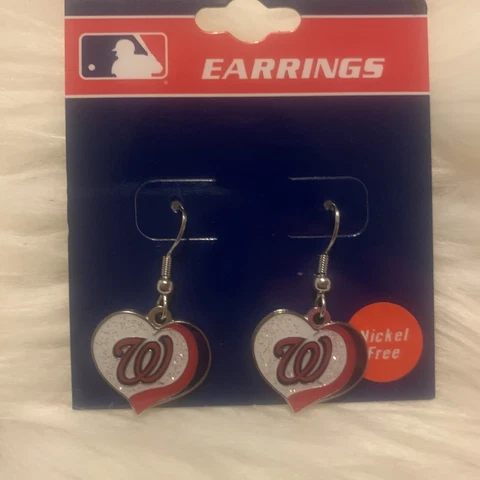 Washington Nationals MLB Silver Swirl Heart Dangle Earrings Aminco Cover