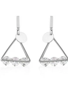 Simulated Diamond Triangle Earrings in Silver Tone - Picture 1 of 1
