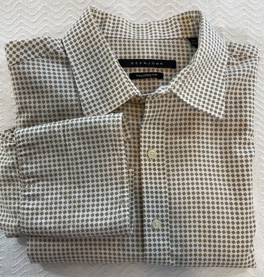 Sean John Shirt Mens XLT 17.5 36/37 Tan/Cream Tailored Fit French Cuff FastShip - Image 1 of 4