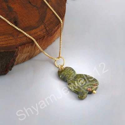 Argento Sterling Placcato Oro Unakite Intaglio Gemma Ciondolo Handmade Gioielli - Immagine 1 di 4