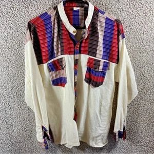 VTG Folklor women cotton top XL hand made Aztec western cowboy festival boho - Picture 1 of 7