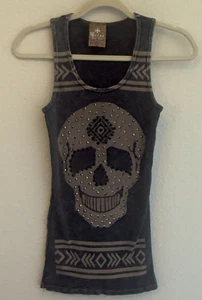 Vocal Made in USA Skull Tank Top Gr. L Nieten Strass Grafik Mineral Wash - Bild 1 von 5