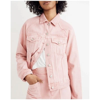 Madewell Raglan Oversized Jean Jacket Pink Collared Button-Up Long Sleeve Sz S - Image 1 of 4