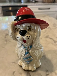 Cute VTG Cocker Spaniel Dog Plastic Coin Bank 1983 Small World Importing Red Hat - Picture 1 of 10