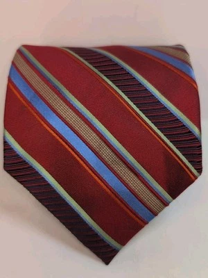 Corbata de seda Adolfo roja azul a rayas de colección hecha a mano ropa clásica para el cuello accesorio para hombre Foto 1 de 4