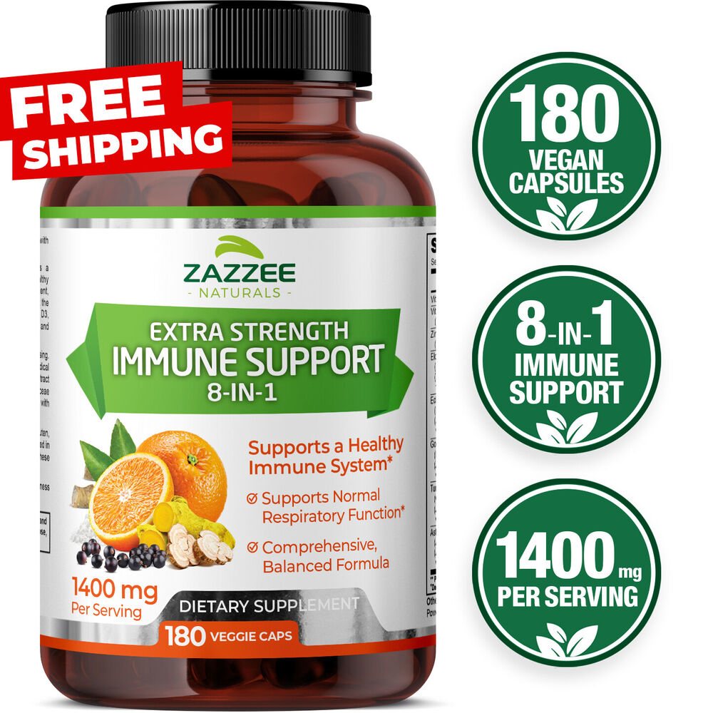 Extra Strength 8-in-1 Immune Support, 180 Vegan Capsules, 1400 mg per Capsule